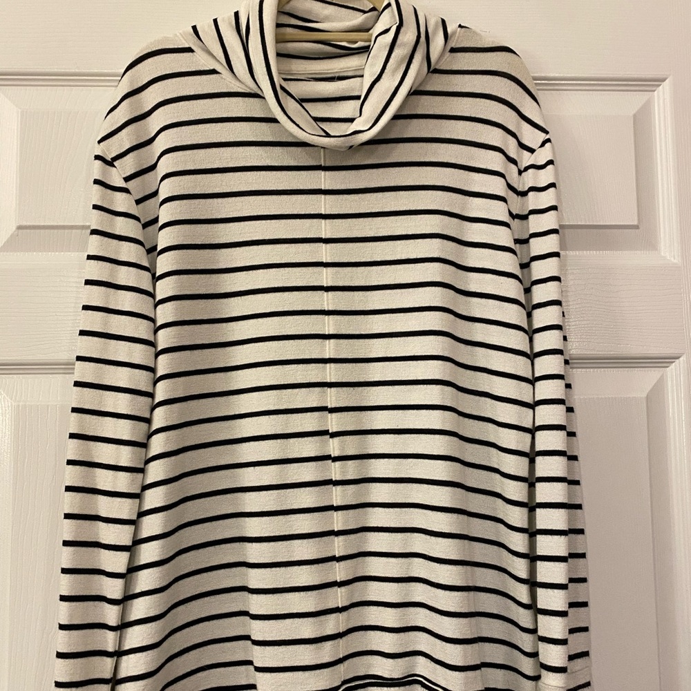 Black and White Striped Turtleneck Sweater
